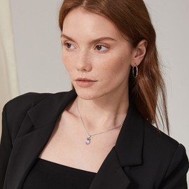 ChicSilver Silver Necklace with Birthstone, 925 Sterling Silver Crown Chain for Women BFF Heart Necklace with Gift Box for Valentine's Day Birthday, Cubic Zirconia