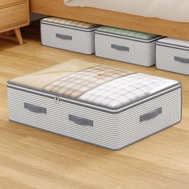 KUHEITAER Under Bed Storage Containers 2-Pack - Sturdy Sidewalls underbed storage, Clear Window under bed storage with Reinforced Non-Woven Fabric for Clothes/Shoes/Blankets
