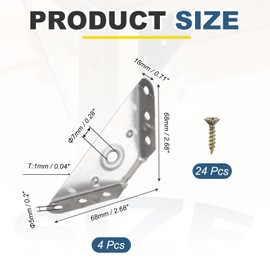 PATIKIL Gusset Joints, 4Pcs 68mm x 68mm Carbon Steel Corner Braces Bracket Angle Joining Support with Screws for Wood Shelf Bed Desk Edge, Silver