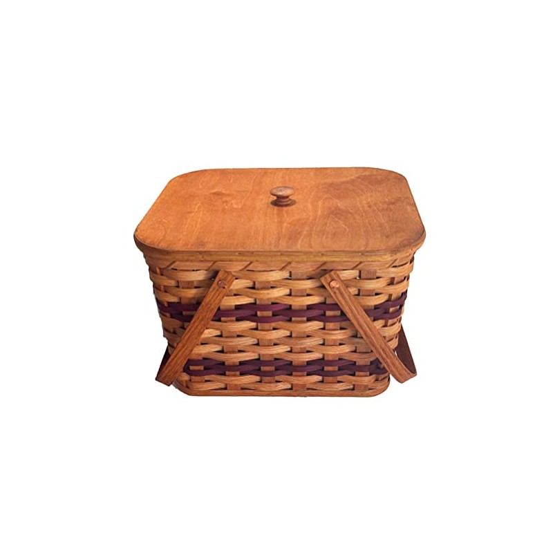 Amish Picnic Basket Small Size With Solid Oak Lid and