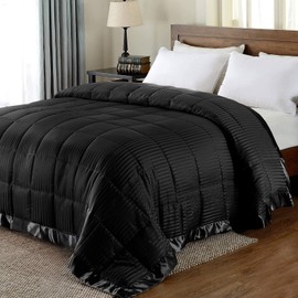 downluxe Lightweight Queen Down Alternative Blanket with Satin Trim,Black,90 X 90 Inch