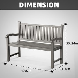 EasyUp Outdoor Bench, Waterproof & Weatherproof Garden Bench with Ergonomic Design, 2-Person Resin Bench for Porch, Deck, Patio, Outdoor, Garden & Park(Grey)