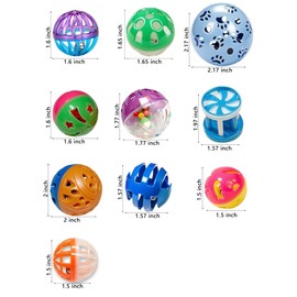 HEUHAI 10-Pack Cat Toys Indoor Bored Kitten, Plastic Lattice Jingle Balls, 10 Styles Colorful Interactive Balls for Kitties (1.5'' - 2.1'')