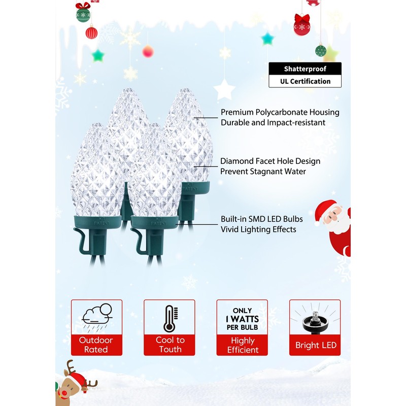 C9 Christmas Lights Outdoor, 114 Feet 150 LED C9 String