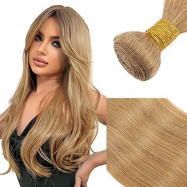 Elailite Real Hair Wefts Hairpieces, Human Hair Bundles, 100 g, Hair Extensions, Real Hair Wefts for Sewing, Hair Wefts, Extensions, Brazilian Hair Bundles, Straight Remy Extensions, 35 cm, #27 Dark
