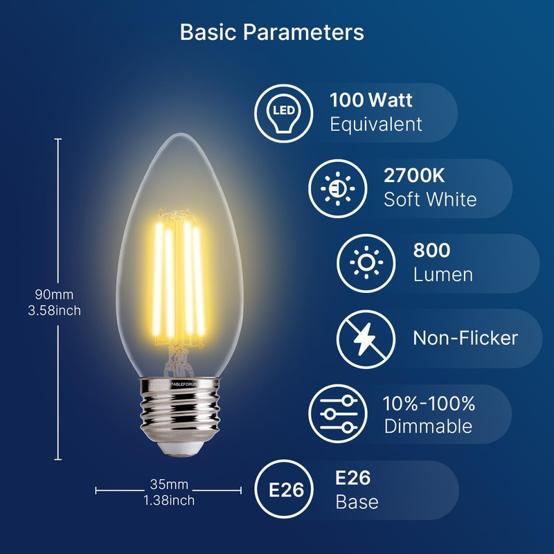 FLSNT 100W Equivalent LED Candelabra Bulbs, 800LM Dimmable LED Chandelier