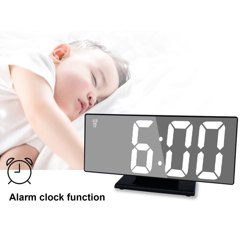 Digital Alarm Clock LED Mirror Screen USB Charging Automatic Dimming