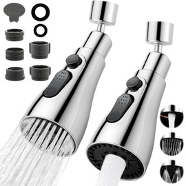 NCOIIBF 2 Pcs Aireador de Grifo Cocina Giratorio a 360°, Extensor de Grifo, Grifo De Filtro De Salpicaduras Universal Con 3 Modos De Salida De Agua, FM22 FM24 G1/2 Cabezal de Repuesto con Adaptadores