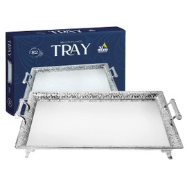 Silver Plated Menorah Tray with Handles - 24 Inch x 16 Inch - for Shabbos, Yom Tov, Hanukkah Drip Tray - Large Rectangle Silver Tray with Mirrored Surface - Ner Mitzvah