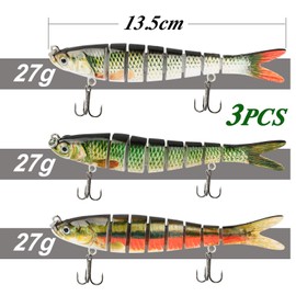 BHGT Set of 3 Wobbler Pike Bait Set Artificial Bait in Box Fishing Bait Swimbait for Predatory Fish Fishing Multi-piece with Joint for Realistic Running 13.5 cm 27 g Slow Sinking