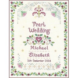 Pearl Wedding Anniversary Sampler - Complete Cross Stitch kit on 14 aida with Clear Colour Chart
