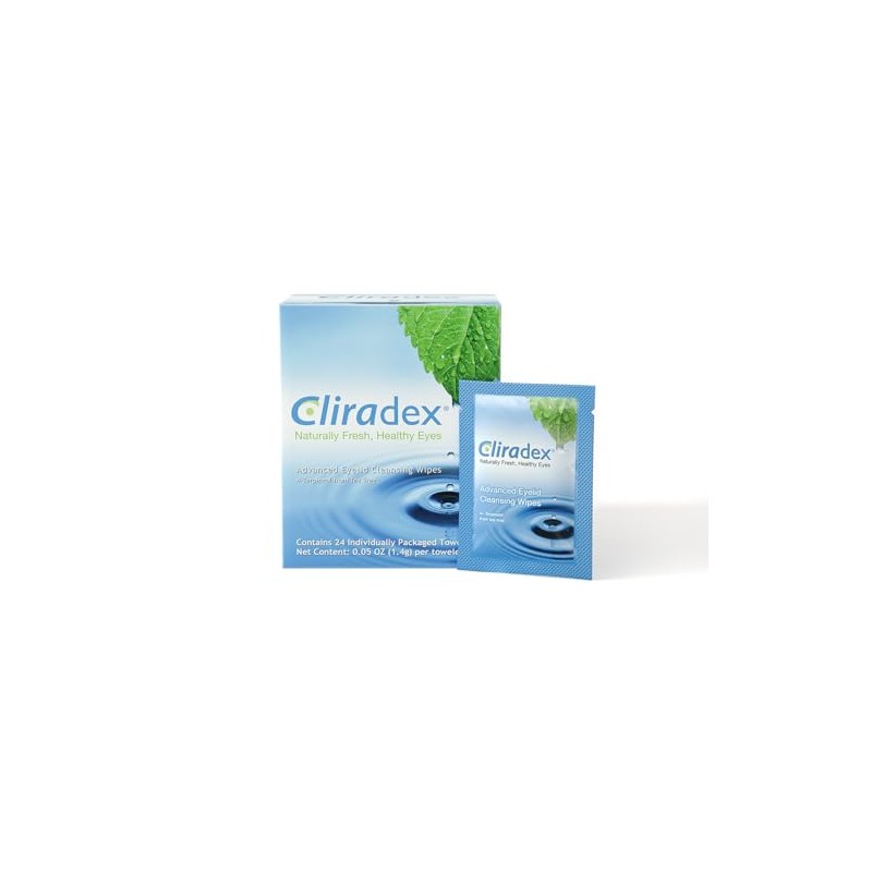 Cliradex Natural Eyelid, Eyelash, and Facial Cleansing Towelettes, Box of