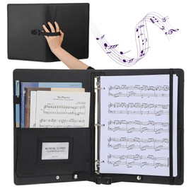 Large Capacity Music Folder, Premium Leather 3-Ring Choir Binder with Hand Strap for Stage Performance, Piano Playing, and Organizing Letter Size Sheets