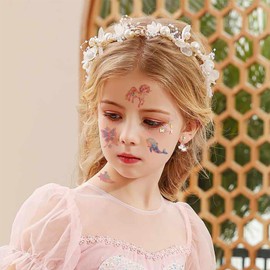 Qpout 14 Sheets Glitter Tattoos for Kids Girls,Cute Cartoon Temporary Tattoos Butterfly Animal Party Gift Body Art Makeup Sticker for Princess Birthday Fairy Party Favors Gifts Bags Filler