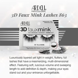 Ardell 3D Faux Mink Lashes 863 – Multi-Dimensional Lashes Natural Look Wispy Finish with Invisiband, 1 Pair