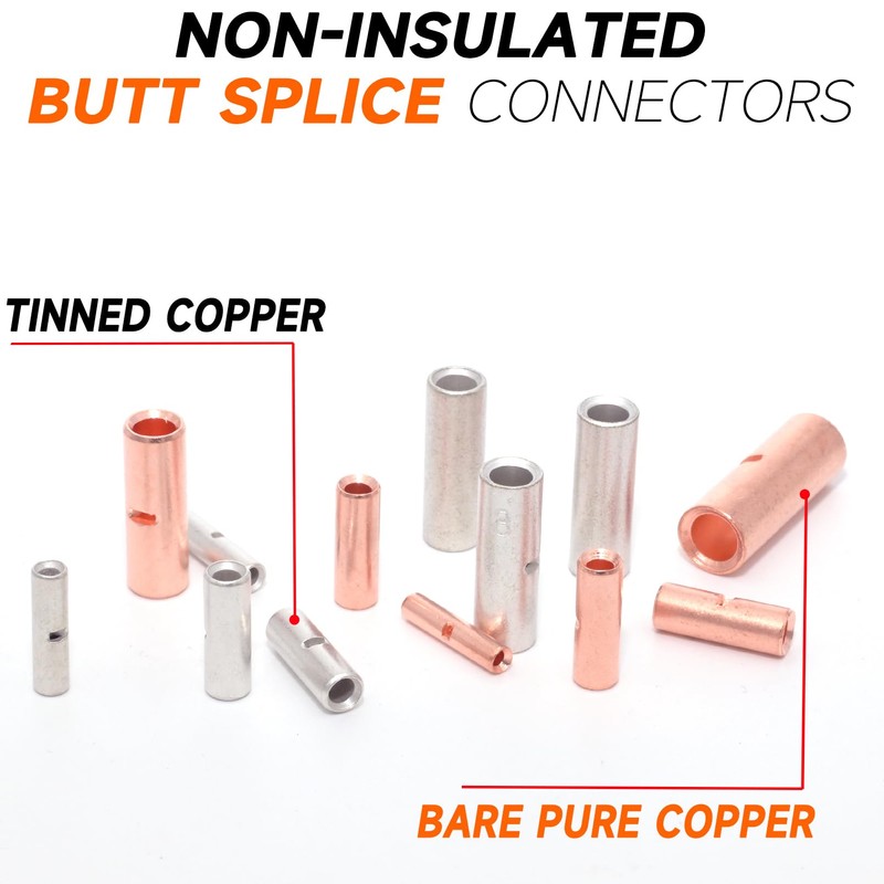 SVAAR 40PCS 8 Gauge Non Insulated Butt Connectors 8 AWG