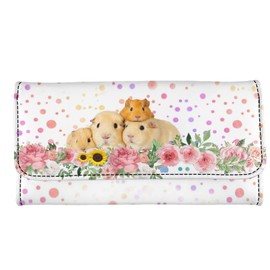 Kuiaobaty Tri-Folded Wallet Cute Guinea Pig Print Women Long Wallet Mental Buckle,Colorful Polka Dots Ladies Card Holder Female's Money Bag White