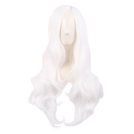MapofBeauty 28 Inch/70 cm Long Wavy Curly Synthetic fiber Side Bangs Anime Cosplay Party Wig (White)