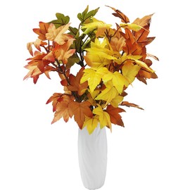 4 Pcs Artificial Maple Leaves Branches Fake Autumn Maple Leaf Shrubs Faux Fall Greenery Stems for Vase Filler Thanksgiving Home Indoor Outdoor Decoration Table Centerpieces Floral Arrangement