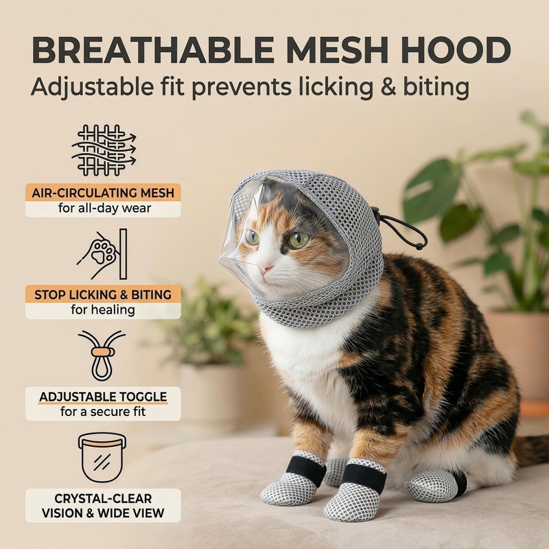 Cat Muzzle - Adjustable Anti-Bite Head Cover, Breathable Cat Grooming