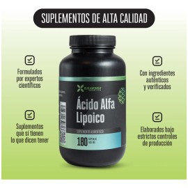 Ácido Alfa Lipoico 180 Cápsulas de 500 mg Potente Antioxidante Apoya el Metabolismo Energético Contribuye a la Salud Celular Favorece la Salud Nerviosa Protección contra el Estrés