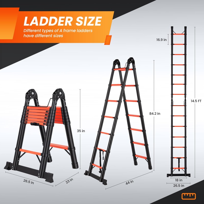 Telescoping Ladder 14.5 FT A Frame, Extension Multi-Purpose with Balance