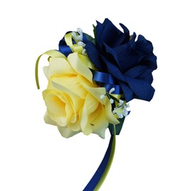 Angel Isabella Wrist Corsage - Navy Blue,Yellow, Rose Baby Breath Silk Faux Flower