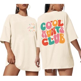 Wedsadl Aunt Shirt Cool Aunts Club T-Shirt for Women Auntie Oversized Graphic Shirts Funny Cute Heart Letter Print Tee Tops(Apricot,M)