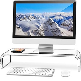 AboveTEK Premium Acrylic Monitor Stand, Custom Size Monitor Riser/Computer Stand for Home Office Business w/Sturdy Platform, PC Desk Stand for Keyboard Storage & Multi-Media Laptop Printer TV Screen