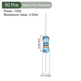 YOKIVE 50pcs Metal Film Resistor 3Ω Resistor 1/2W 1% Tolerance Lead for DIY Electronic Projects 5 Color Bands 9±1mm