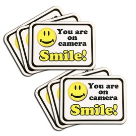 6 Pack of Smile You are on Camera Video Surveillance Stickers Decals, 3.75 Inch Wide by 2.75 High, Great for Home Protection Home Alarm CCTV