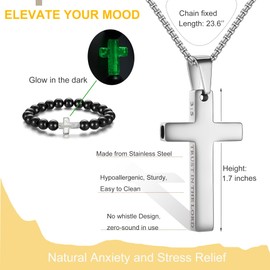 Breathing Anxiety Necklace for Men Cross Pendant Breathing Necklace for Anxiety Stress Relief Relaxation Mindfulness Meditation Men Women Anxiety Necklace Breathing with Inspirational Bible Verse (3:5 TRUST IN THE LORD, Silver)