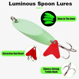 OROOTL Fishing Spoon Lures Long Distance Casting Spoon Fishing Lure Jig Glow Cast Metal Spoon 1/5oz-2oz Hard Metal Spoon Lures for Saltwater Freshwater Fishing