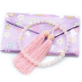Women's Red Crystal (Rose Quartz) 0.3 inch (8 mm) Ball Pure Silk Bonten Tassels with Prayer Bag for All Denominations Handmade Prayer Beads (02 Prayer Bag)