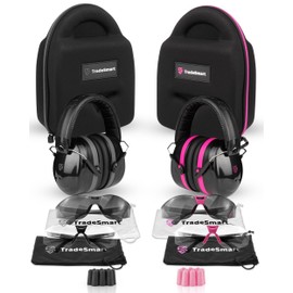 TRADESMART Shooting Range Pink & Gunmetal Grey Earmuffs and Anti-Fog, Scratch-Resistant Safety Glasses