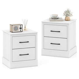 Giantex Farmhouse Nightstand Set of 2, Wood Bedside Table with 2 Storage Drawers, Compact Floor Night Stand End Table, White Accent Sofa Side Table for Bedroom
