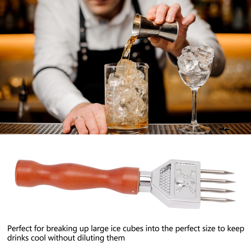 Ice Chipper 304 Stainless Steel Ice Crusher with Wooden Handle