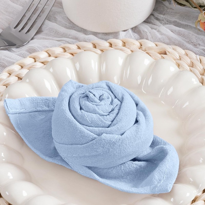 MLMC 8 Pack Blue Cloth Napkins Rustic Washable Cotton Linen
