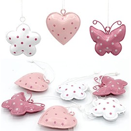 LB H&F Set of 9 Pendant Hearts Decorative Pendant Metal Colourful Hanging Decoration (Decorative Hanger Mix Pink Pink)