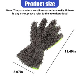 UHANBUT 2PCS Car Wash Mitts, Double Sided Chenille Microfiber Dusting Gloves with 5-Finger Design, Anti-Scratch Auto Interior Exterior Detailing Mitt for Cleaning Wheel Tight Spot (Grey)