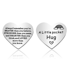 Pocket Hug Token Long Distance Relationship Gift Always Remember You are Braver Than You Believe Token Inspiration Gift Stainless Steel Keychain (Alway Remember)