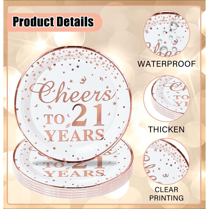 SietDESEO 50 PCS Cheers to 21 Years Paper Plates with