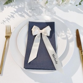 50PCS Ribbon Name Place Cards For Wedding,Special Events Bridal Shower Decor Cocktail Glass Ribbon Name wine Glass Wrap,Ribbon bow (Ivory)