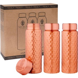 NORMAN JR Copper Water Bottle 400ml - Gift Box of 3, Slim Hammered, an Ayurvedic vessel made from pure copper - helps you drink more water, with many health benefits