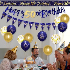 Mens 50th Birthday Decorations Navy Blue Gold 50th Blue Gold Birthday Decorations Men Happy 50th Birthday Decorations by RichMoho