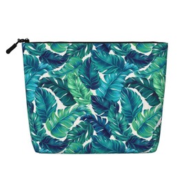 MINIOZE Tropical Hawaiian Leaves Turquoise Leaf Summer Makeup Bag Travel Cosmetic Bag Organizer Toiletry Bag Make Up Bags For Women Girls Large Light
