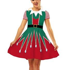 Ainuno Womens Christmas Dress 2025 Elf Dress Costume Green Cute Ugly Santa Helper Dresses,XXL