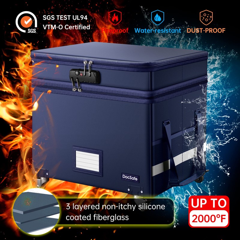 DocSafe File Box with Lock, 2-Layer Fireproof Document Box with