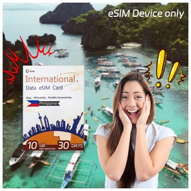 Travel Philippine Worry-Free 10GB High-Speed Data Low Unlimited Data No Voice/SMS for 30 Days Local Carriers No Contract No Physical Sim Card and Support Hotspots