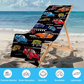 WZOMT Kids Race Car Beach Towel Funny Colorful Sports Car Speed Racer Bath Towel for Boys Toddler, Microfiber Soft Quick Dry Sand Proof Bathroom Pool Swim Travel Towels, Oversized 32" x 52"